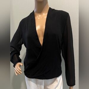 Eileen Fisher Draped Front Top in Black Silk Georgette  Size XXS. NWT
